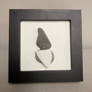 Gnome rock art with shell - framed 4"x4"